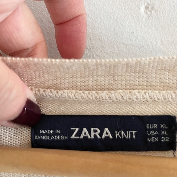 Zara Women’s Knit Sweater Cardigan Snaps Vegan leather pockets Cream XL Overs. - Picture 3 of 12
